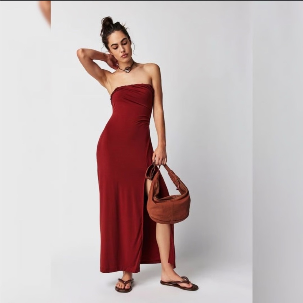 Free People Strapless Burgundy Maxi Dress